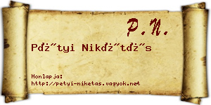 Pétyi Nikétás névjegykártya
